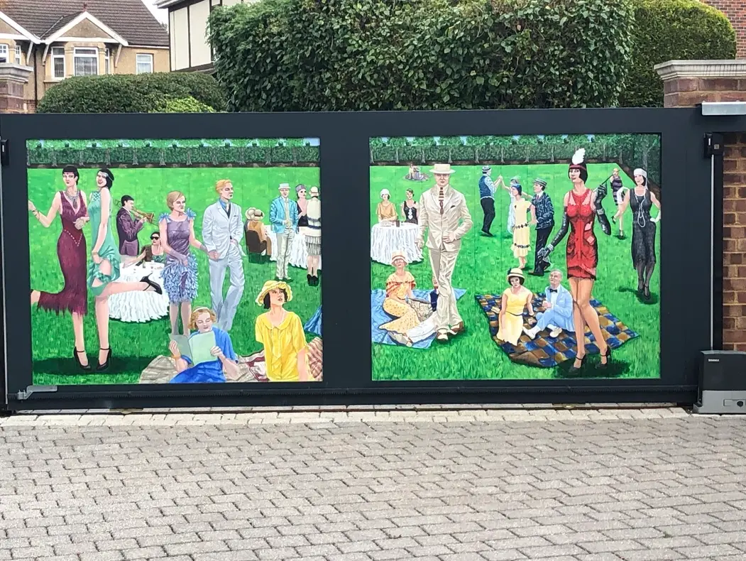 Hand-painted garden gate mural